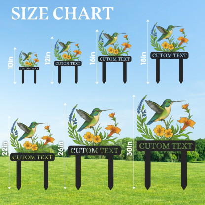 Personalized Hummingbird Garden Stake, Custom Colorful Metal Garden Sign with Yellow and Orange Flowers, Garden Name Sign for Yard Outdoor Decor with Custom Text