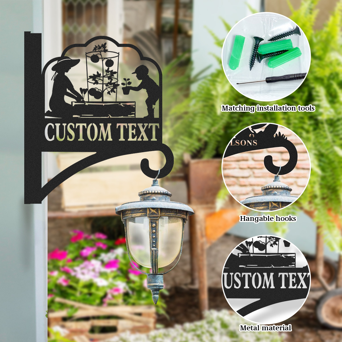 Custom Family Garden Sign with Kids, Personalized Wall Mount Plant Hanger, Gardening Decor for Greenhouse or Raised Bed Area
