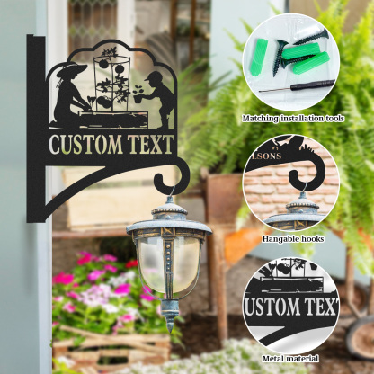 Custom Family Garden Sign with Kids, Personalized Wall Mount Plant Hanger, Gardening Decor for Greenhouse or Raised Bed Area