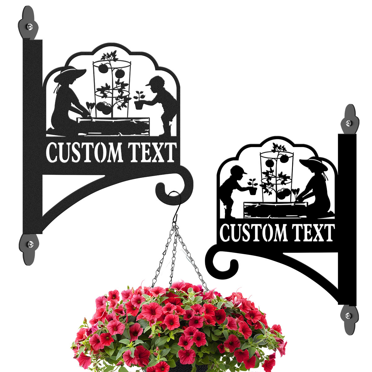 Custom Family Garden Sign with Kids, Personalized Wall Mount Plant Hanger, Gardening Decor for Greenhouse or Raised Bed Area