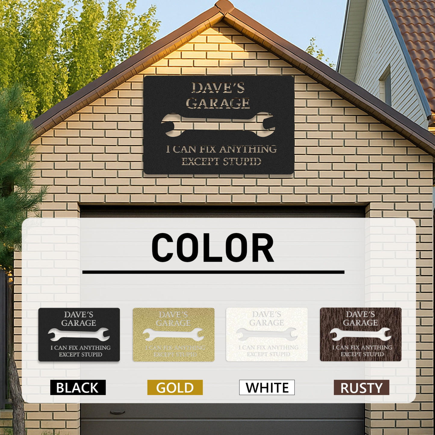 Custom Funny Garage Metal Sign, Personalized Mechanic Shop Sign, I Can Fix Anything Except Stupid, Gift for Dad, Husband or Grandpa