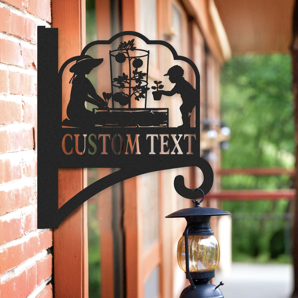 Custom Family Garden Sign with Kids, Personalized Wall Mount Plant Hanger, Gardening Decor for Greenhouse or Raised Bed Area