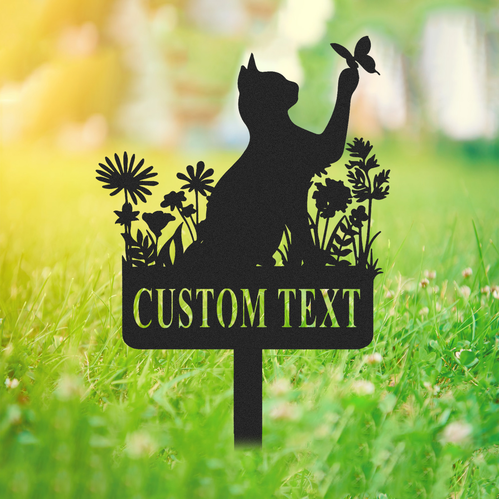 Cat Floral Garden Stake,Custom Cat Sign with Stake,Personalized Name Metal Sign,Cat Yard Decor,Lawn Sign,Cat Memorial Gift,Cat Loss Gifts