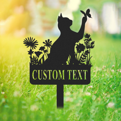 Cat Floral Garden Stake,Custom Cat Sign with Stake,Personalized Name Metal Sign,Cat Yard Decor,Lawn Sign,Cat Memorial Gift,Cat Loss Gifts