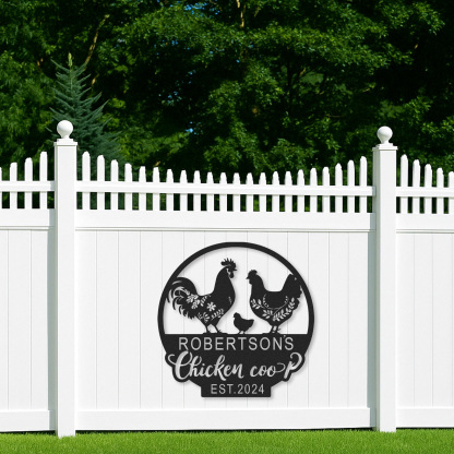 Custom Chicken Coop Sign with Rooster and Hen Design, Personalized Farmhouse Decor with Name and Est. Year