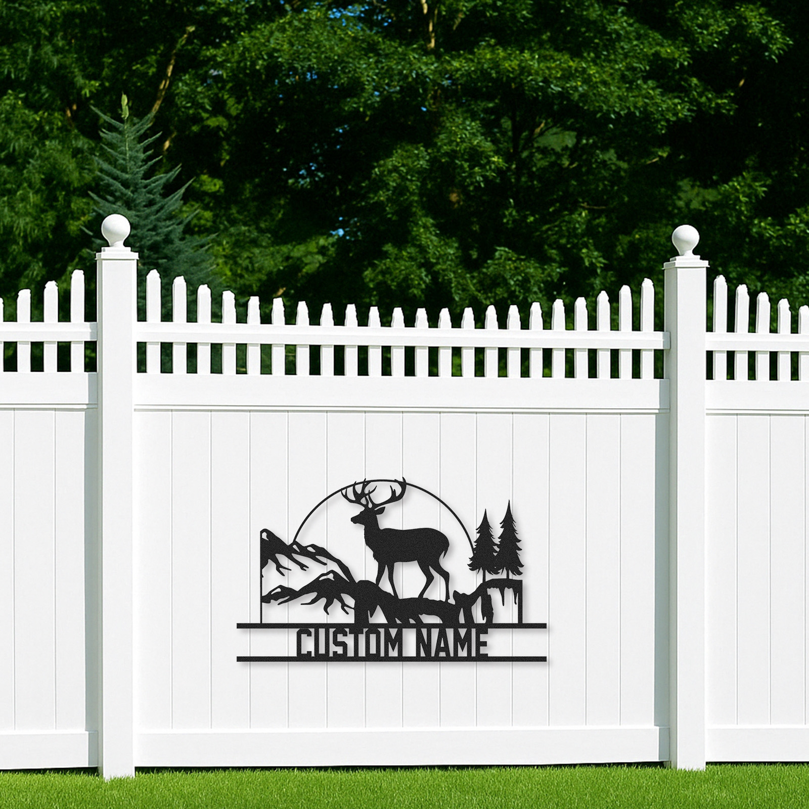 Deer Cabin Metal Sign, Custom Mountain Scene Wall Art, Personalized Hunting Lodge Name Sign