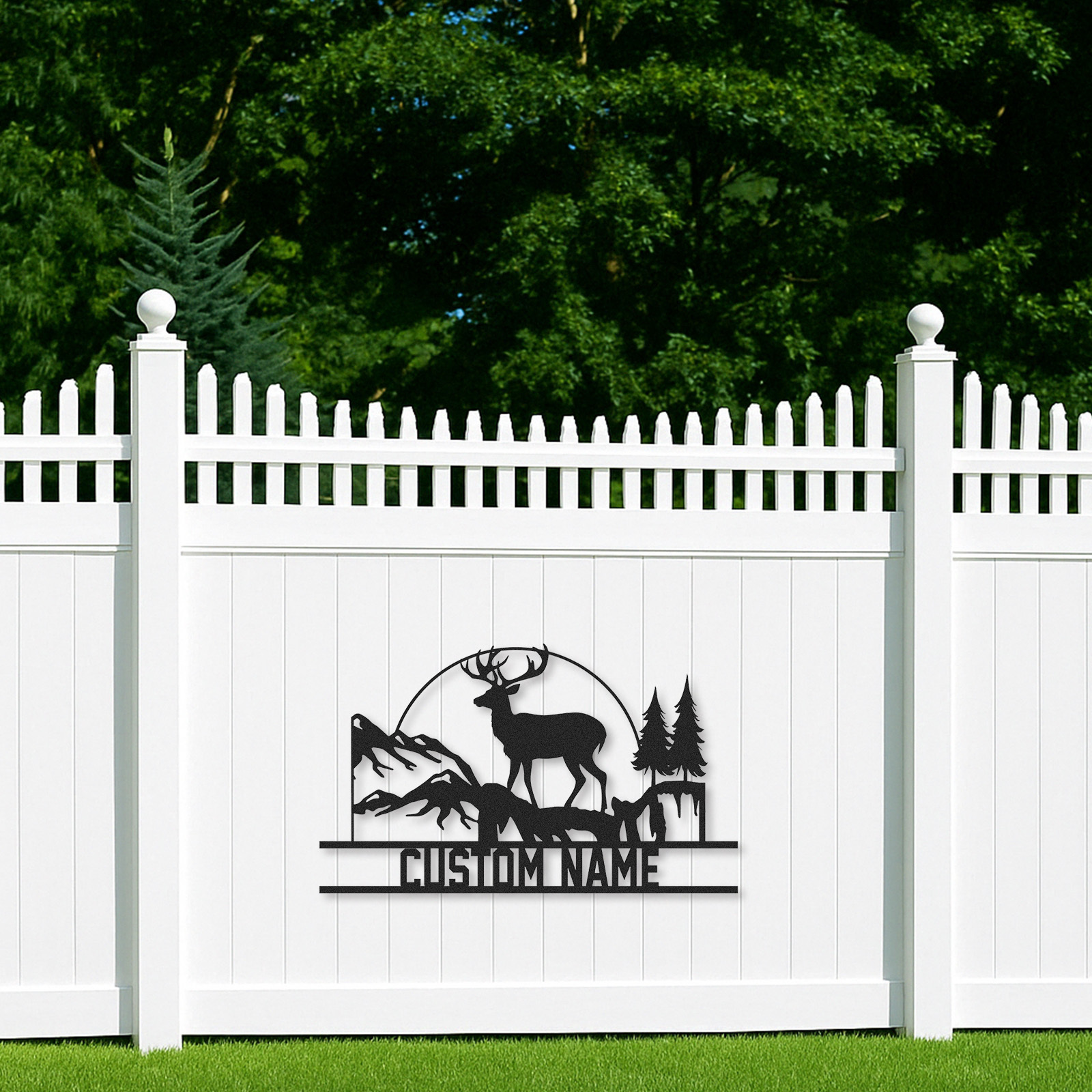 Deer Cabin Metal Sign, Custom Mountain Scene Wall Art, Personalized Hunting Lodge Name Sign