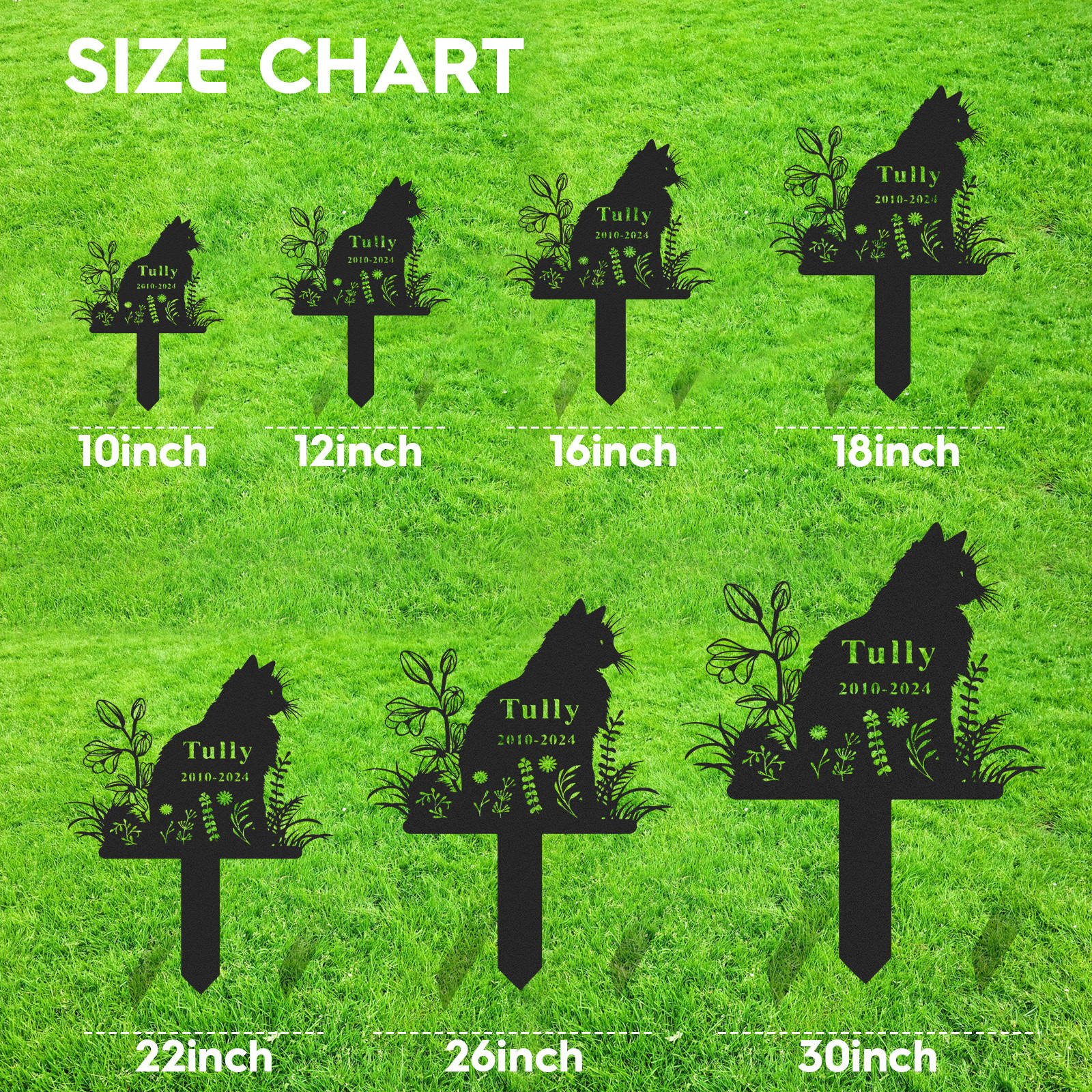 Personalized Cat Memorial Stake, Metal Cat Grave Marker, Cat Garden Stake with Flowers