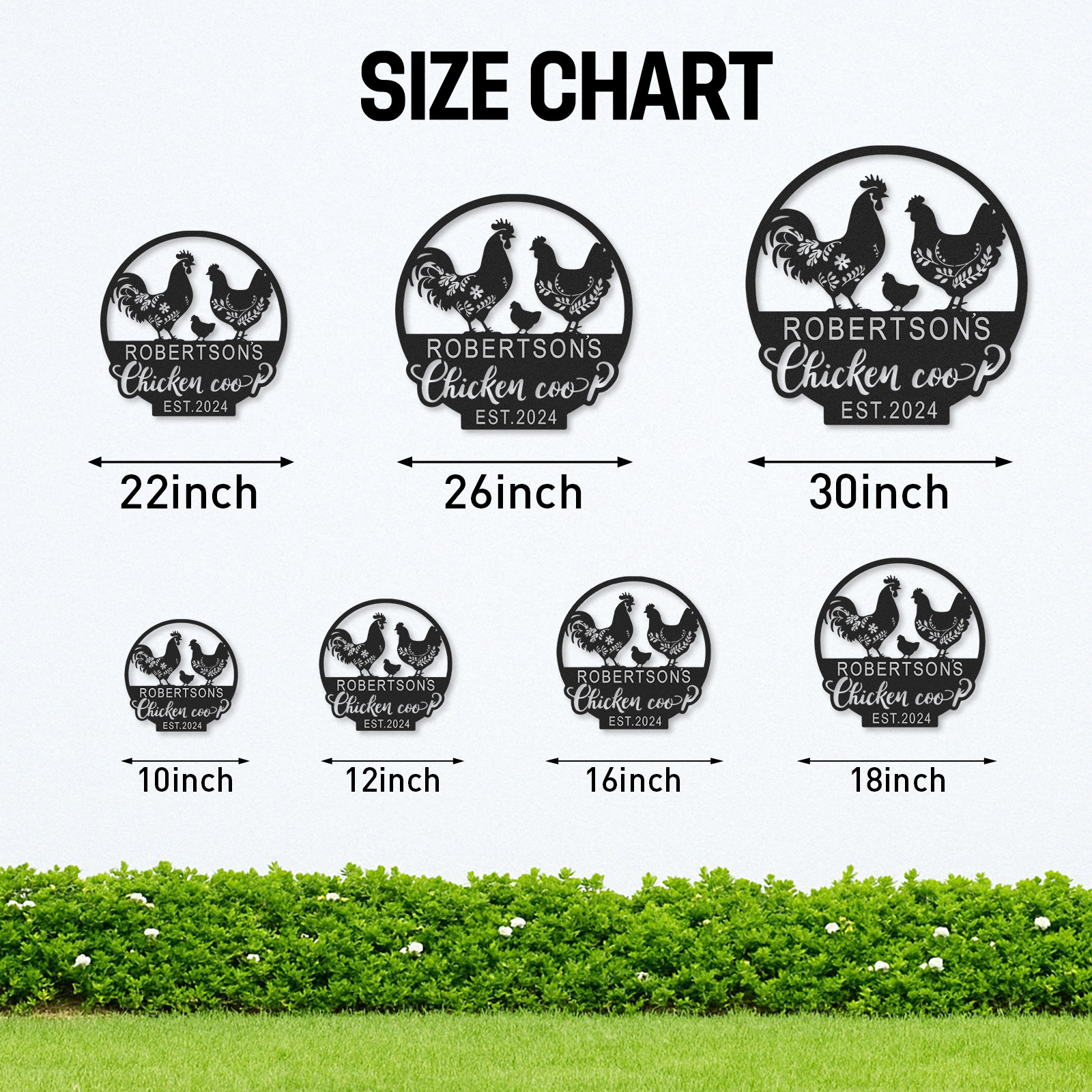 Custom Chicken Coop Sign with Rooster and Hen Design, Personalized Farmhouse Decor with Name and Est. Year