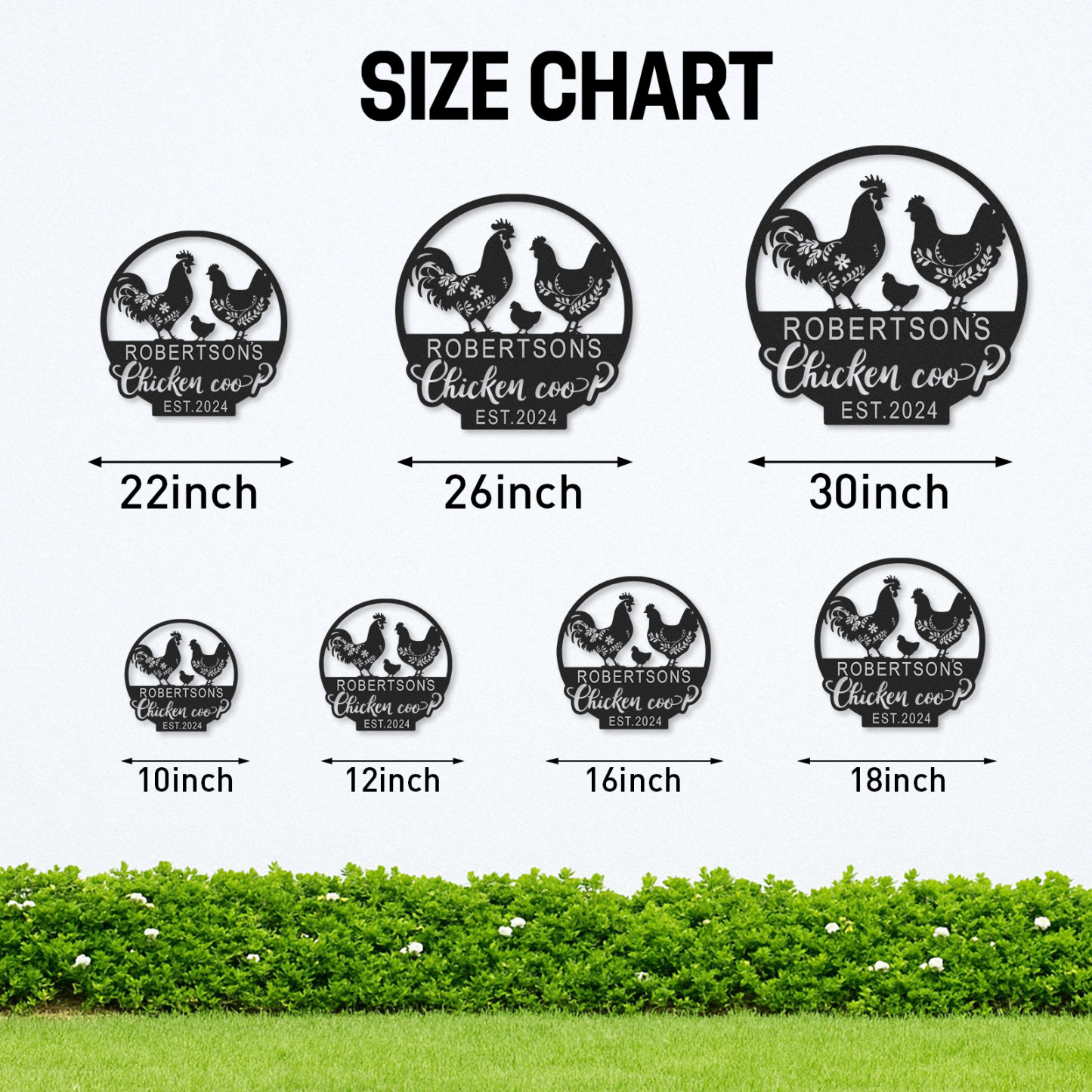 Custom Chicken Coop Sign with Rooster and Hen Design, Personalized Farmhouse Decor with Name and Est. Year