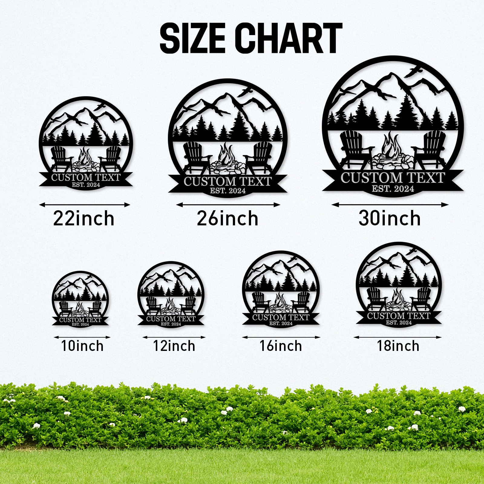 Custom BBQ Grill Metal Sign, Personalized Dad’s Backyard Firepit Wall Art with Mountains and Chairs, Outdoor Gift for Father's Day