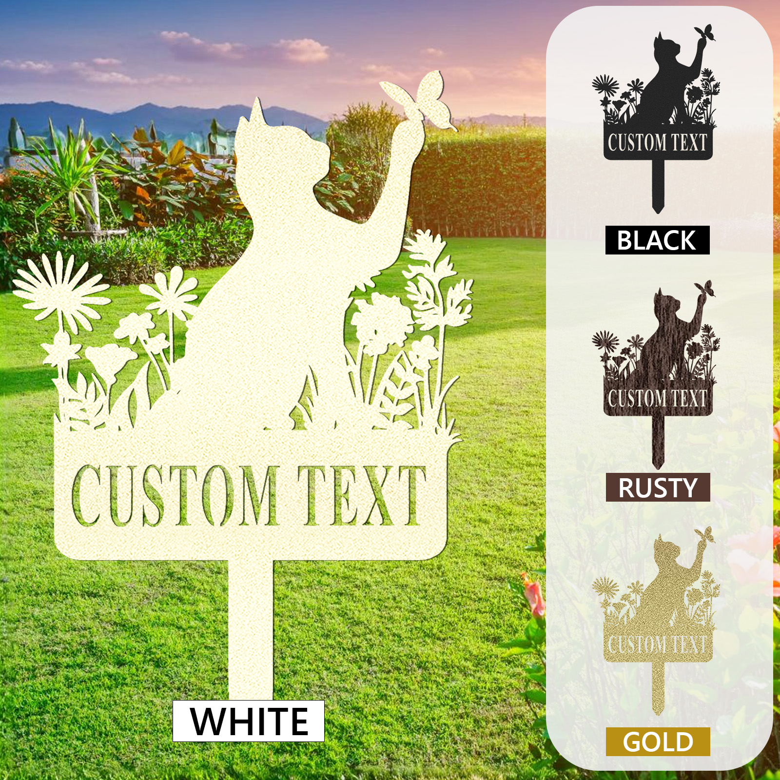 Cat Floral Garden Stake,Custom Cat Sign with Stake,Personalized Name Metal Sign,Cat Yard Decor,Lawn Sign,Cat Memorial Gift,Cat Loss Gifts