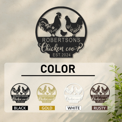 Custom Chicken Coop Sign with Rooster and Hen Design, Personalized Farmhouse Decor with Name and Est. Year