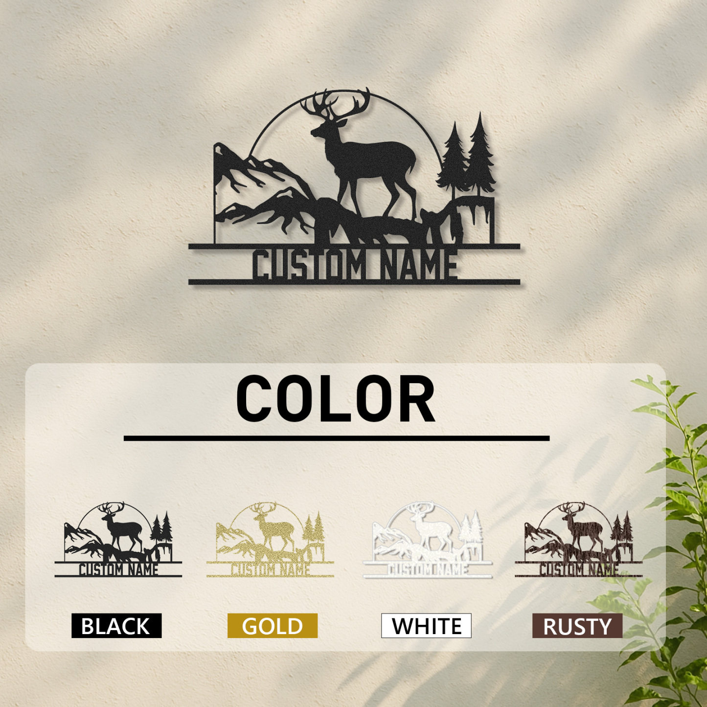 Deer Cabin Metal Sign, Custom Mountain Scene Wall Art, Personalized Hunting Lodge Name Sign