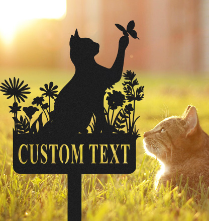 Cat Floral Garden Stake,Custom Cat Sign with Stake,Personalized Name Metal Sign,Cat Yard Decor,Lawn Sign,Cat Memorial Gift,Cat Loss Gifts