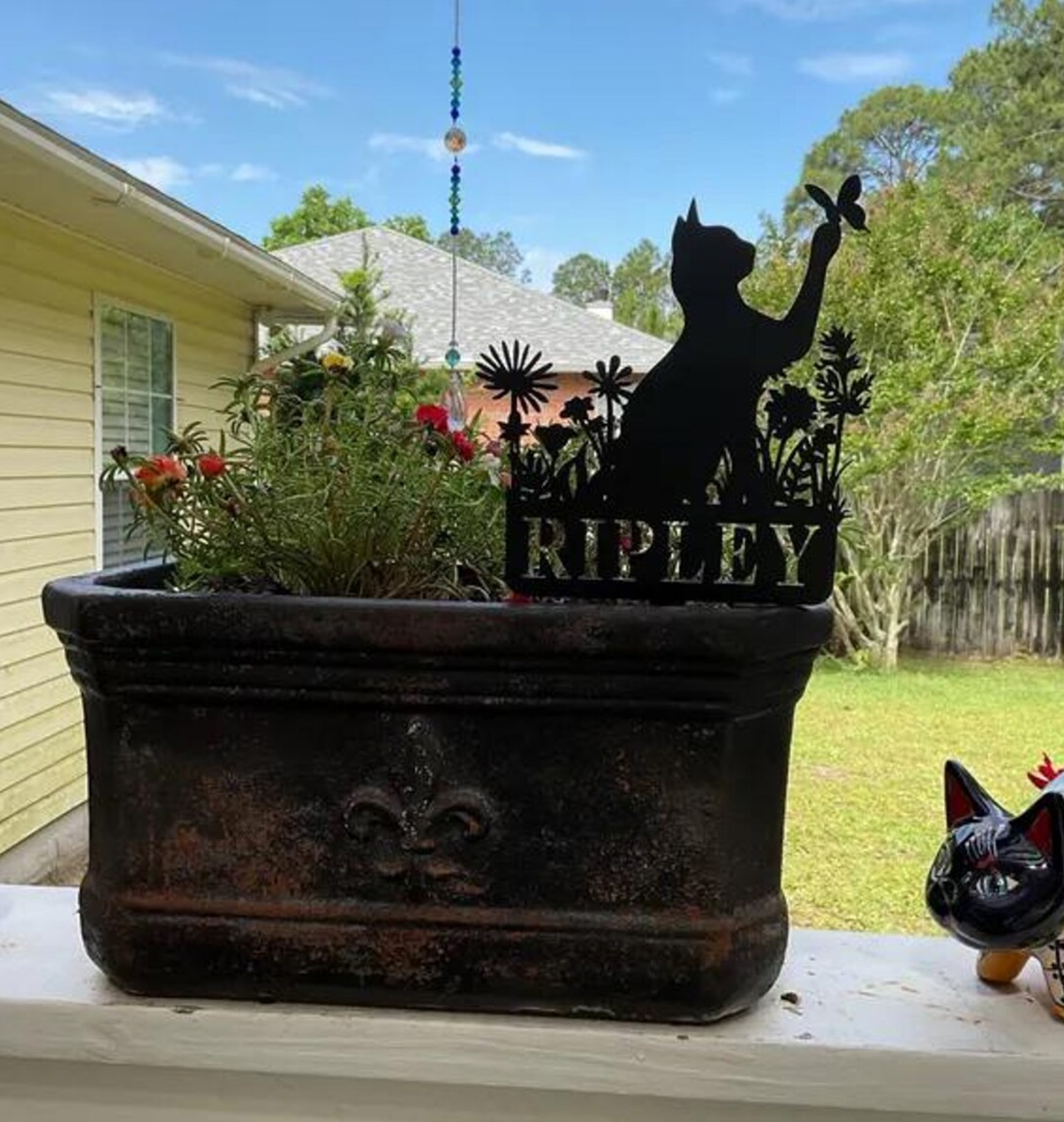 Cat Floral Garden Stake,Custom Cat Sign with Stake,Personalized Name Metal Sign,Cat Yard Decor,Lawn Sign,Cat Memorial Gift,Cat Loss Gifts