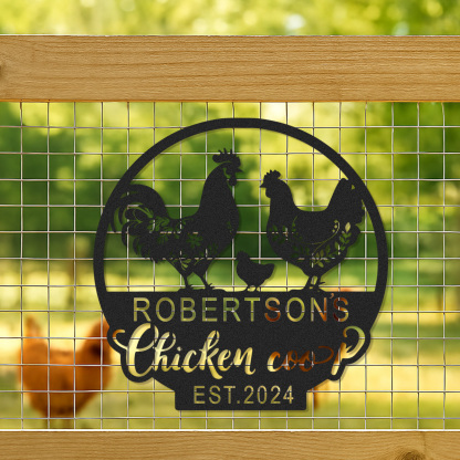 Custom Chicken Coop Sign with Rooster and Hen Design, Personalized Farmhouse Decor with Name and Est. Year