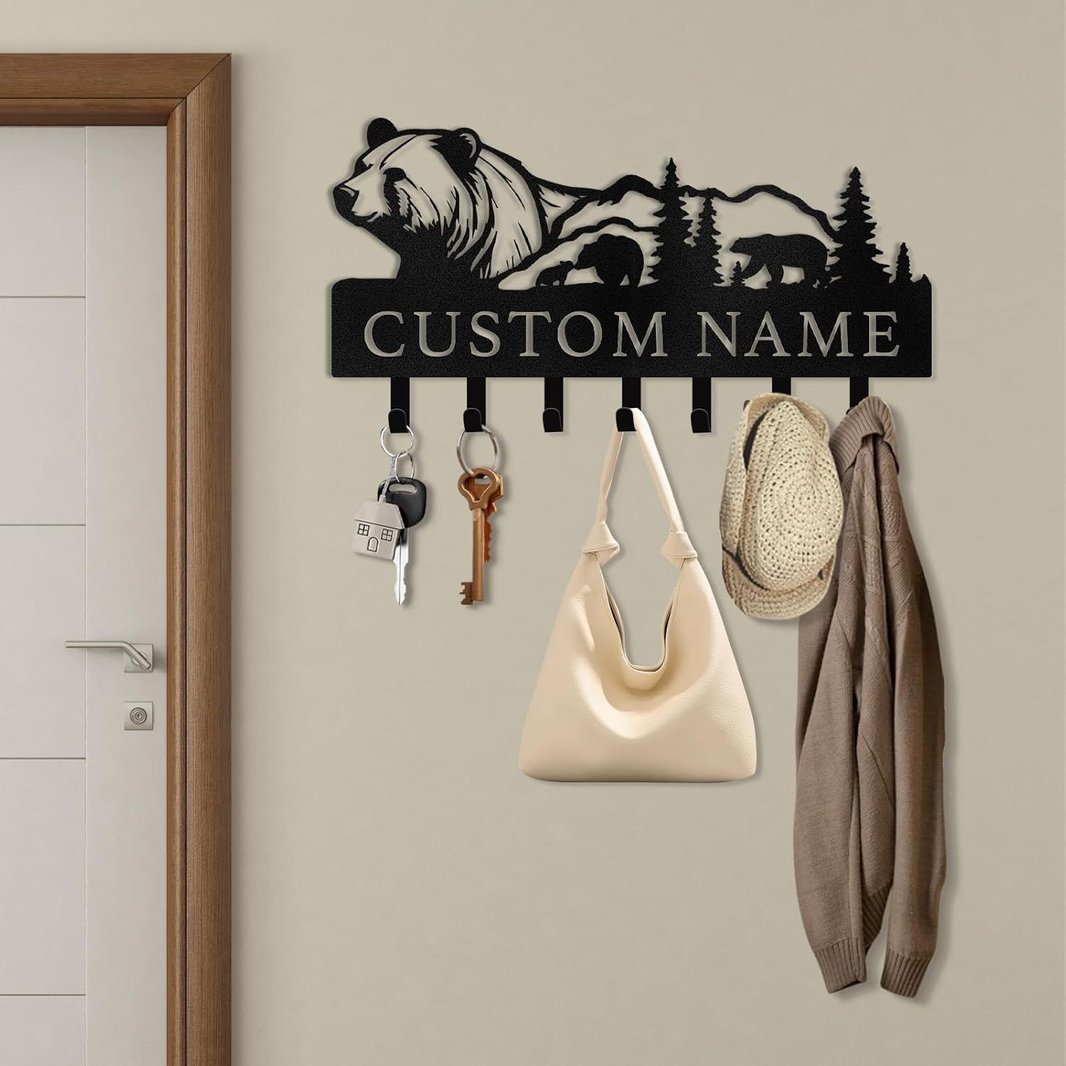 Personalized Polar Deer & Bear Key Holder on Wall | Wall-Mounted Key Organizer Rack-MetalsignX