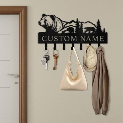 Personalized Polar Deer & Bear Key Holder on Wall | Wall-Mounted Key Organizer Rack-MetalsignX