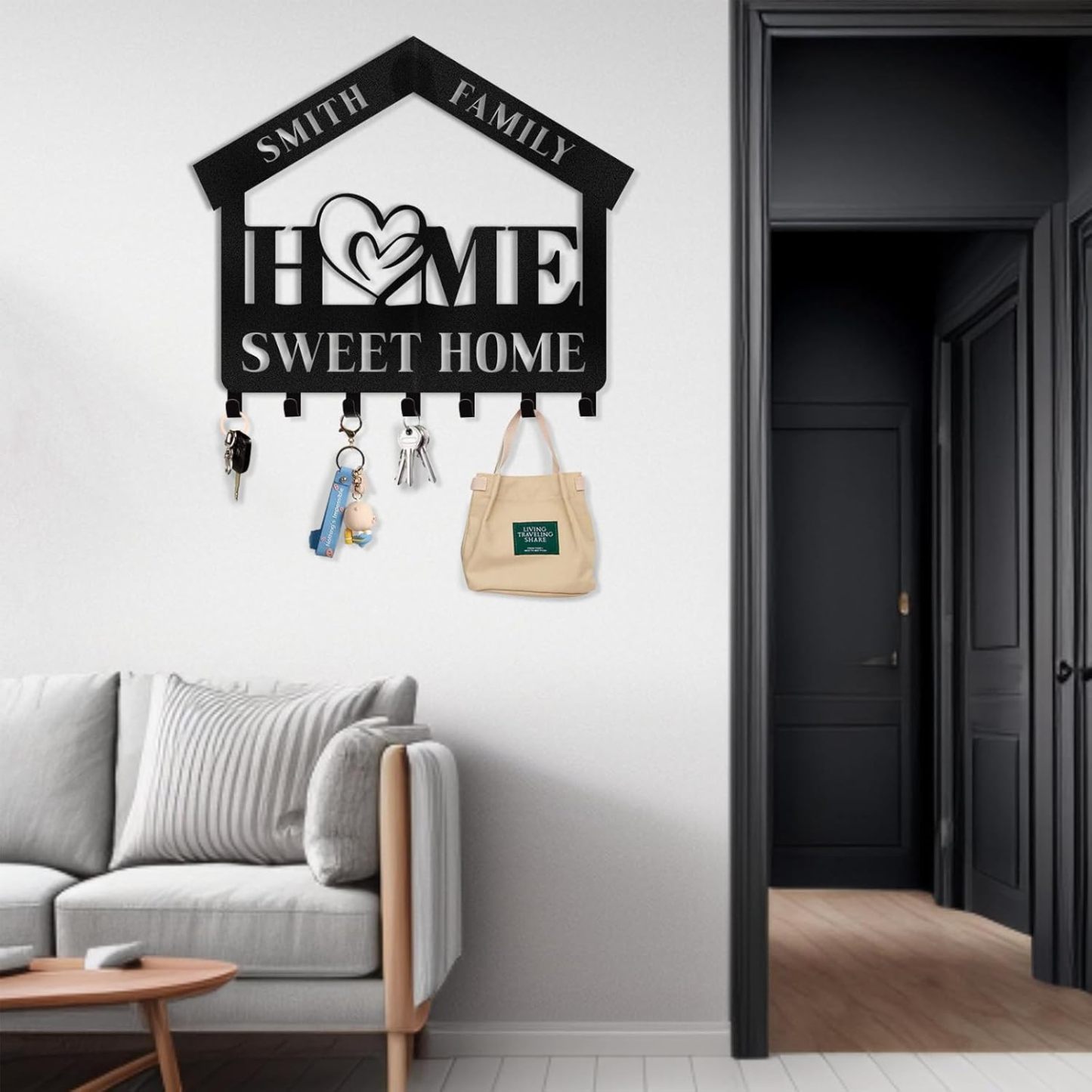 Personalized Key Holder for Wall, Custom Family Name Key Rack Holder-MetalsignX