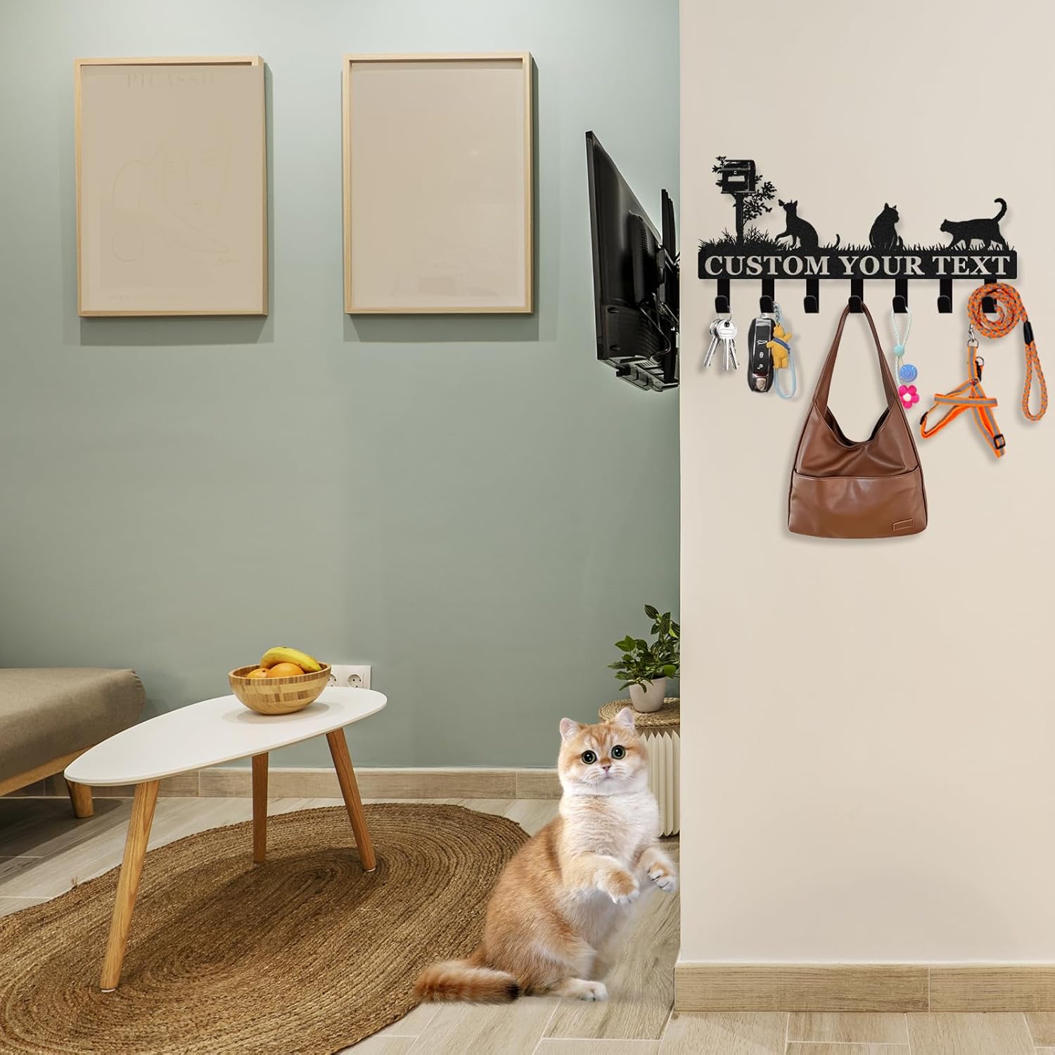 Personalized Metal Key Holder for Wall, Cat Key Holder Wall Mount-MetalsignX