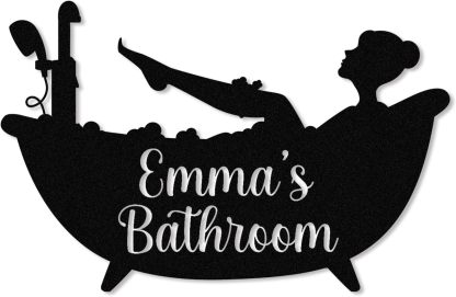 Personalized Bathroom Metal Sign, Farmhouse Bathroom Decor Wall Art, Custom Name Funny Bathroom Sign with Feces Design, Modern Hanging Decor for Home Washroom, Housewarming Gifts Color02