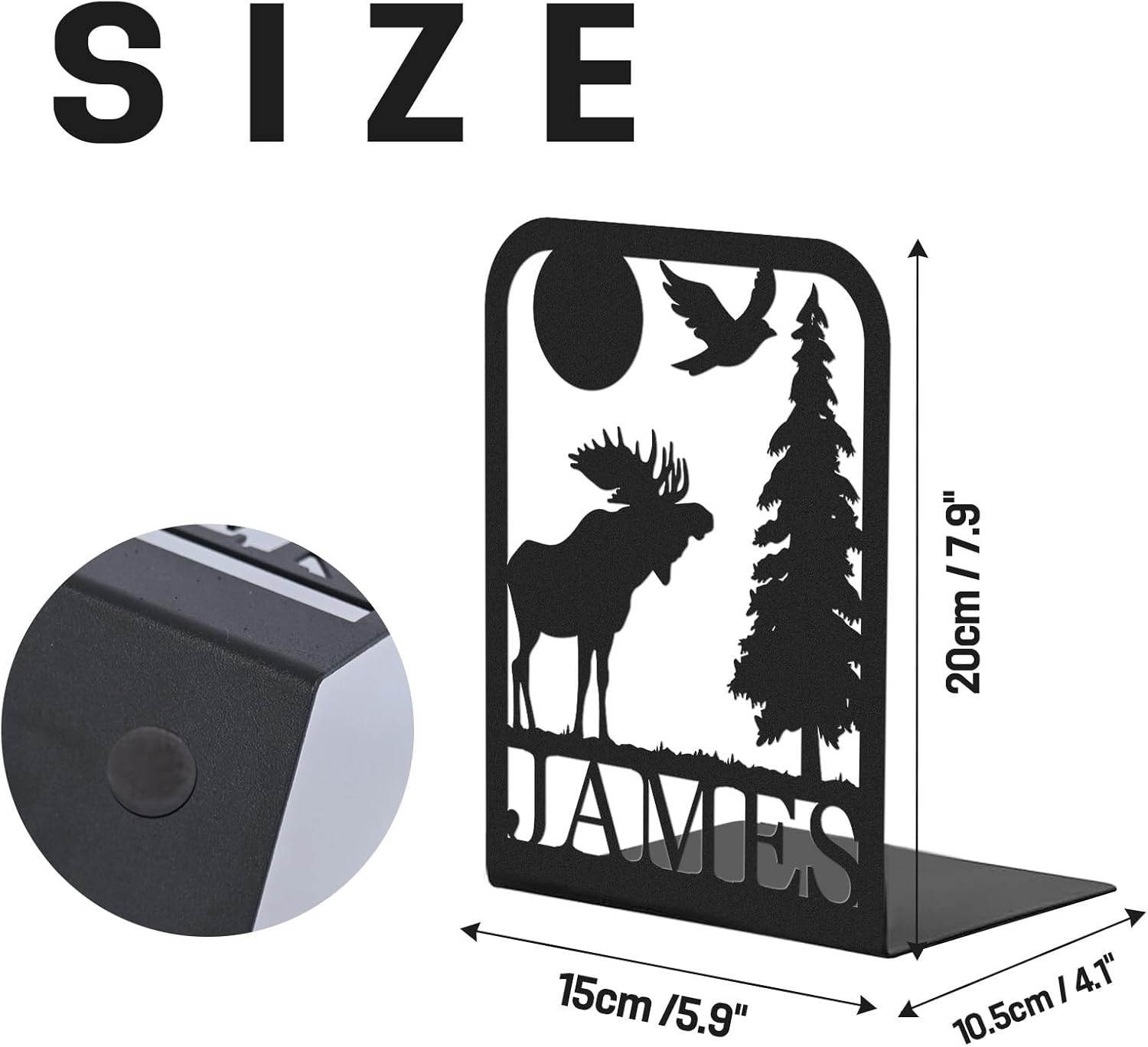 Custom Deer Metal Book Ends, Forest Theme Bookends for Shelves Decorative, Heavy Duty Bookend Stopper, Deer Cabin Decor, Book Organizer for Desk, Black Book Holders for Home Office, Hunter Gifts