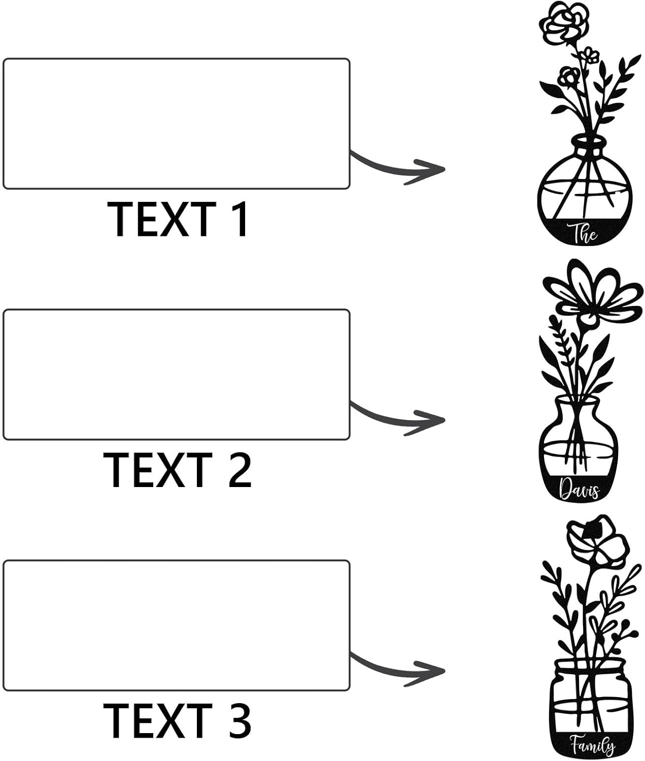  Personalized Metal Wall Art Decor, 3 Pcs Metal Signs, Tree of Life Wall Art, Family Tree Wall Sculptures, Custom Name Sign Gifts for Home Bedroom Living Room Color01