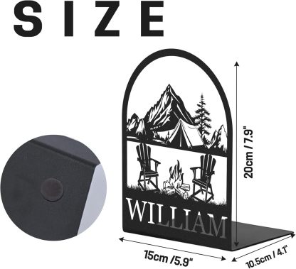 Custom Deer Metal Book Ends, Forest Theme Bookends for Shelves Decorative, Heavy Duty Bookend Stopper, Deer Cabin Decor, Book Organizer for Desk, Black Book Holders for Home Office, Hunter Gifts