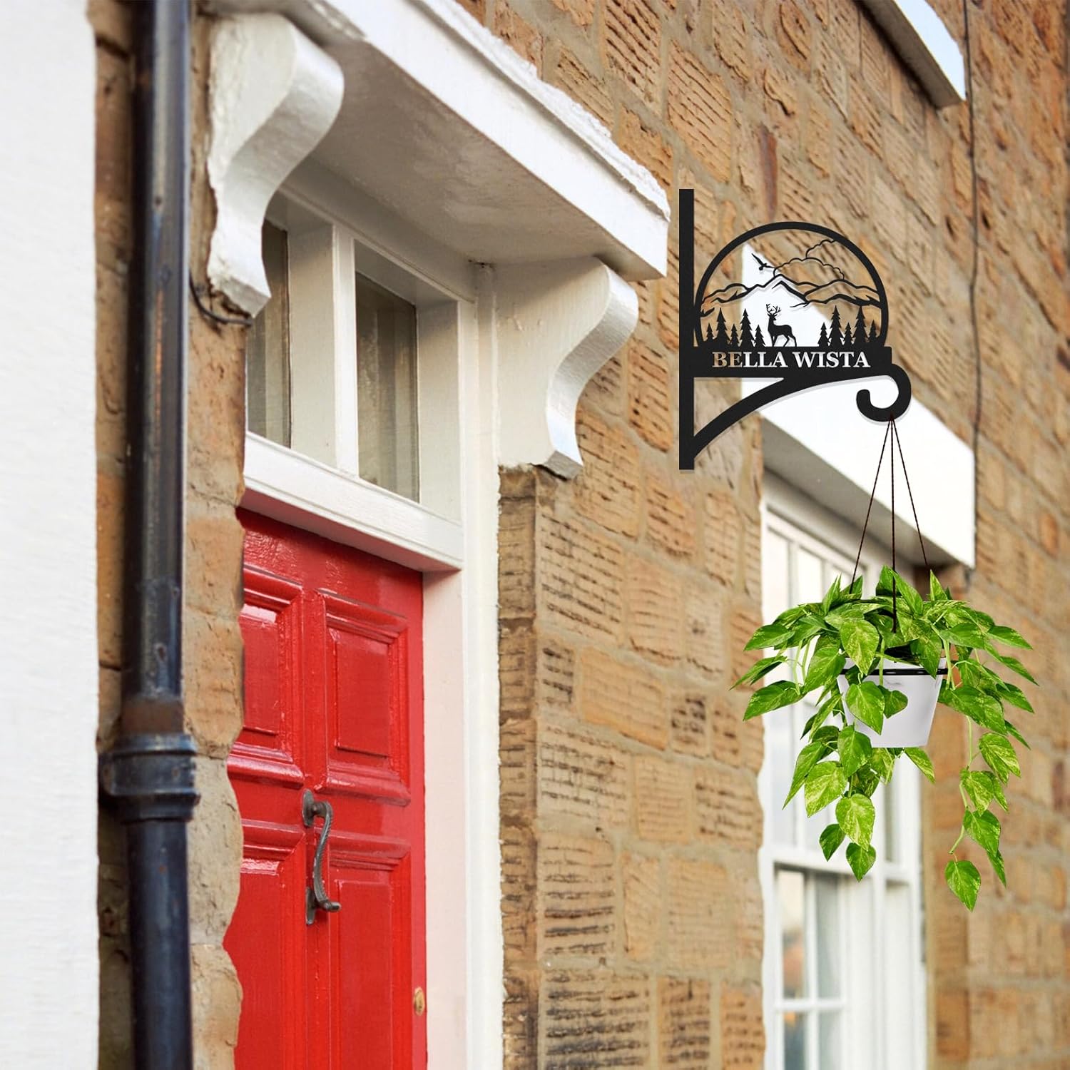 Personalized Iron Hanging Plant Bracket, Customizable Decorative Wall Plant Hanger Indoor Outdoor, Custom Name Bird Feeder Hook, Anti Rust Metal Hook for Wind Chimes Lantern