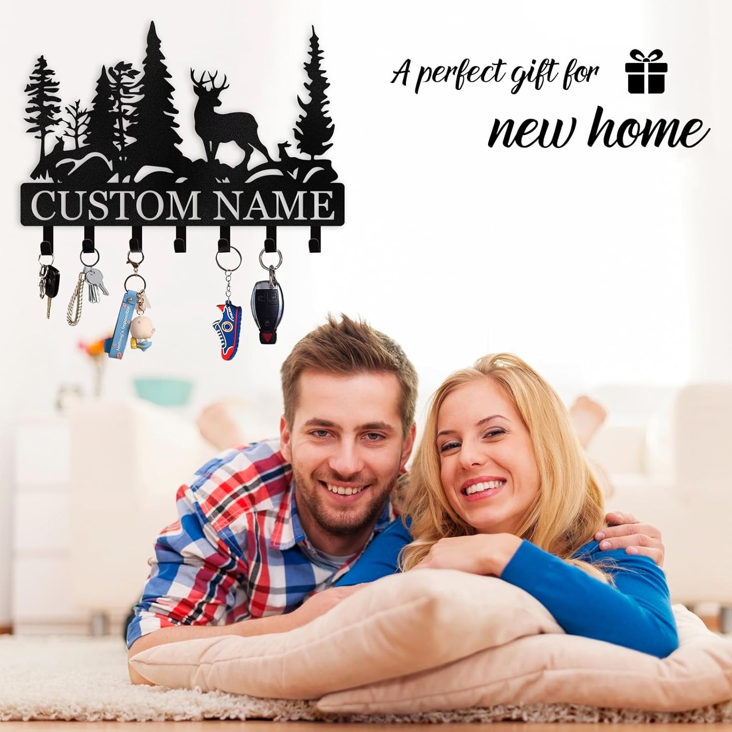 Personalized Key Holder for Wall, Custom Forest Deer Coat Rack Wall Hanging-MetalsignX