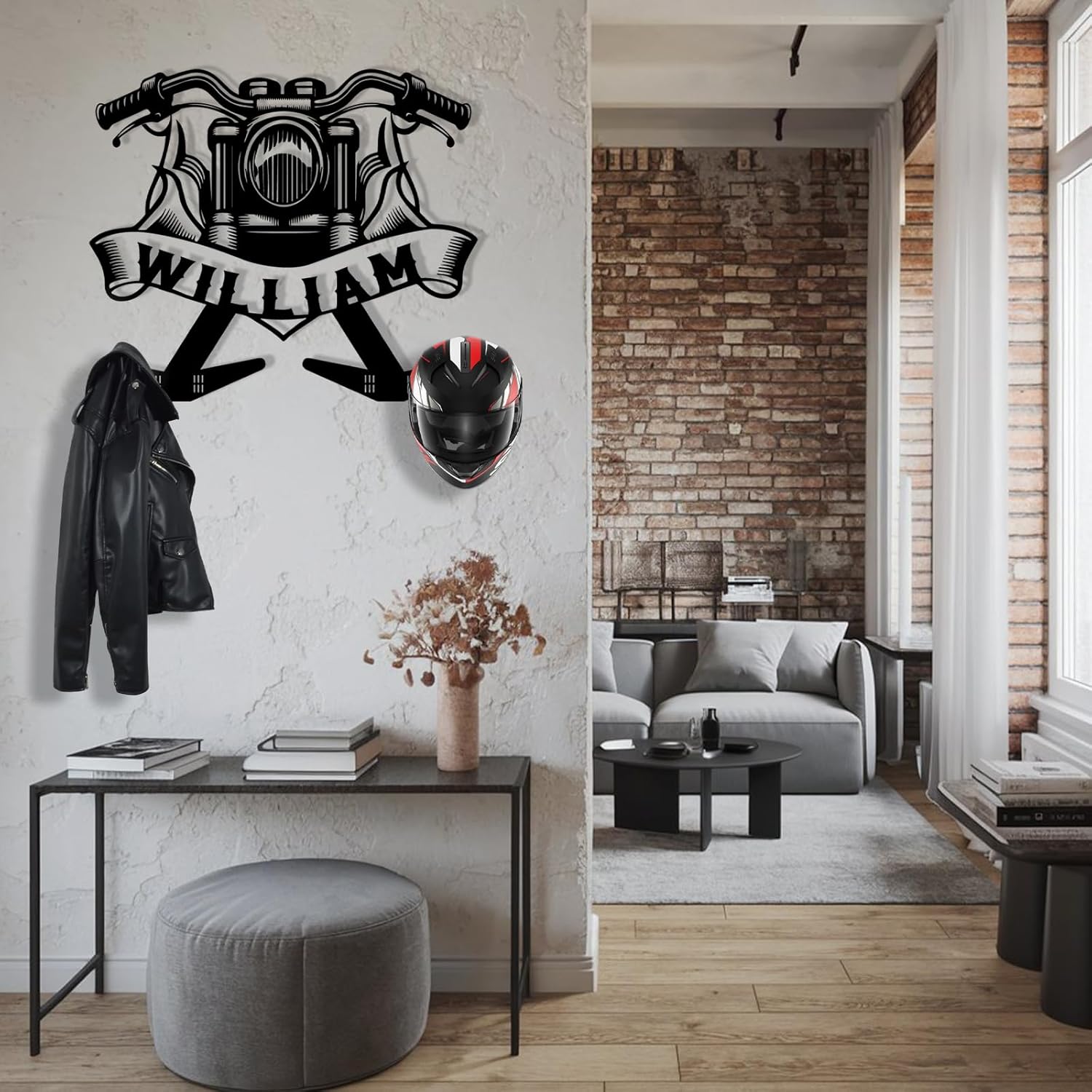 Handcrafted Metal Helmet Hanger , Durable Wrought Iron Wall Rack-MetalsignX