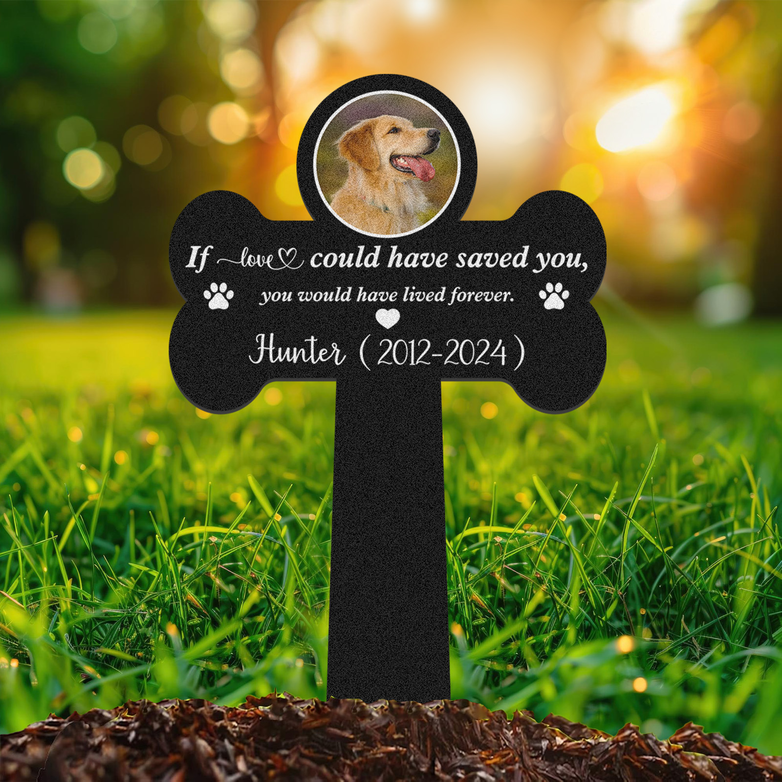 Custom Bone Shaped Pet Memorial Stake, Personalized Garden Marker with Photo, Dog or Cat Memorial Gift for Beloved Pet Loss Remembrance