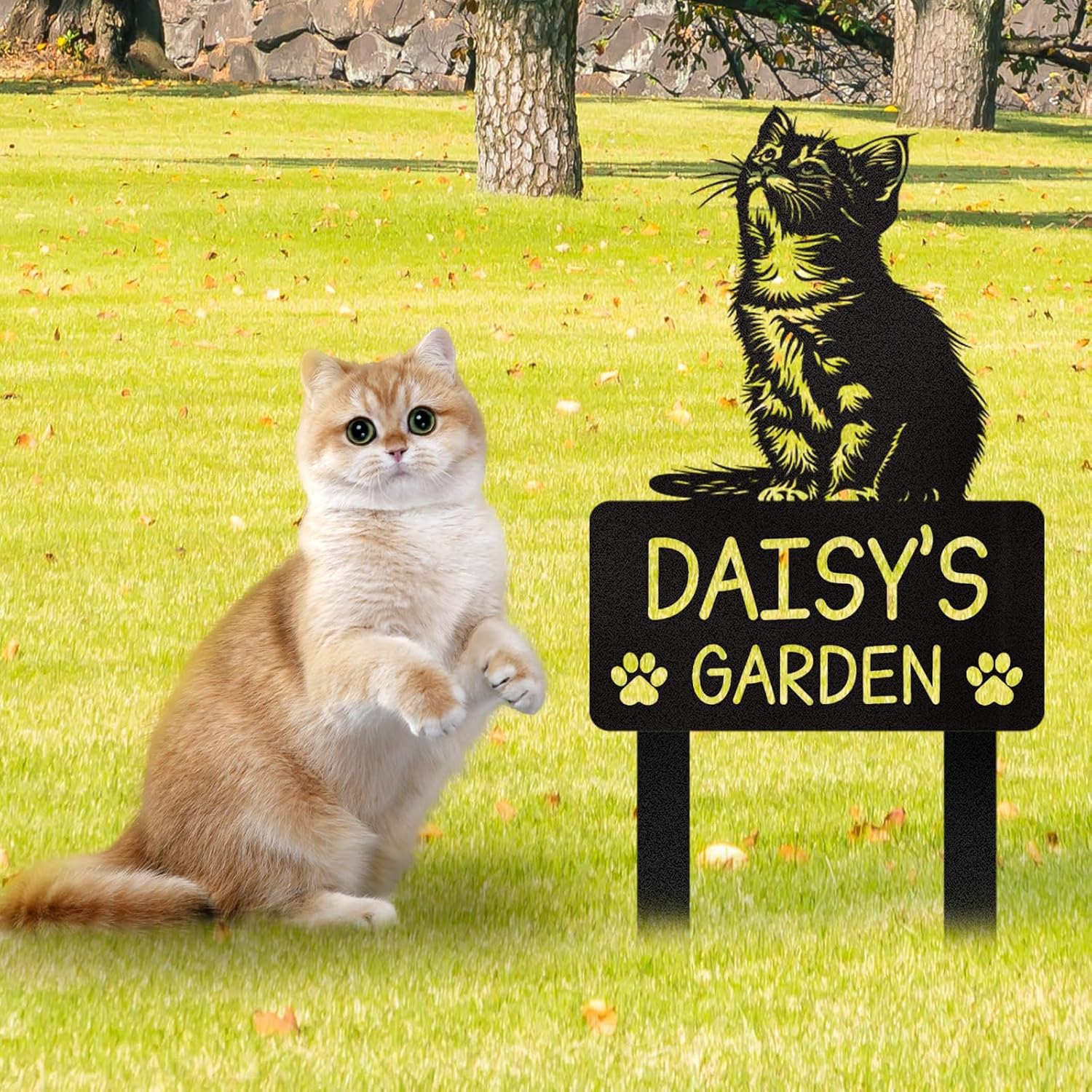 Personalized Pet Memorial Garden Stake, Custom Cat Headstone for Outdoor Decor | Memorial Plaque for Lost Pets-MetalsignX
