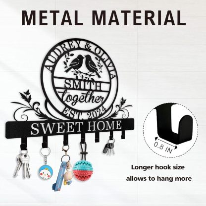 Personalized Key Holder for Wall, Metal Key Rack Wall Mount with Couple's Name-MetalsignX