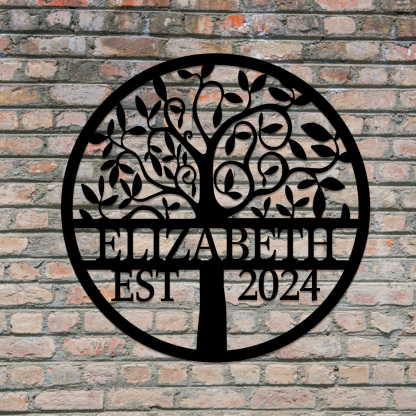 Custom Welcome Family Tree of Life Name Sign, Personalized Metal Wall Art Deco, Metal Home Sign, Wall Hanging Olive Tree Door Sign