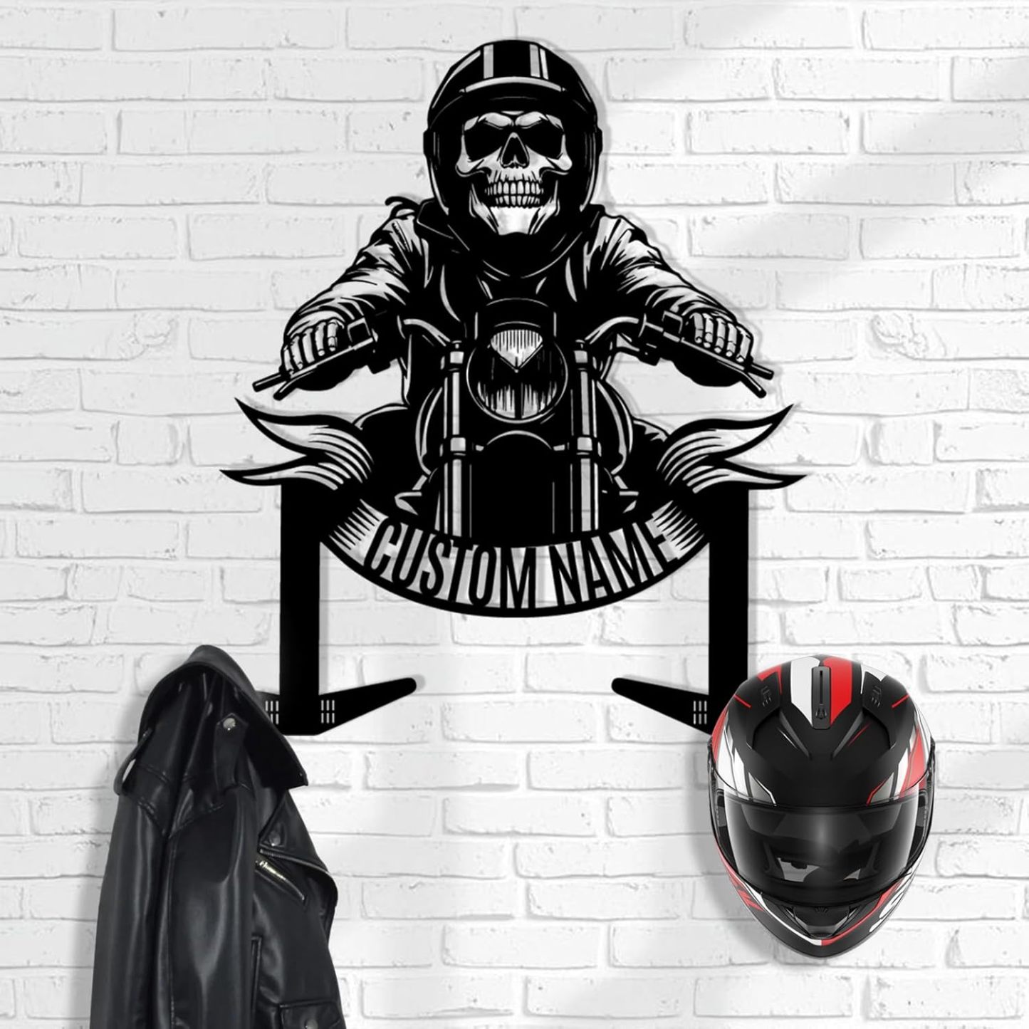 Vintage Iron Motorcycle Helmet Holder , Handmade Wall Hook with Personalized Name-MetalsignX