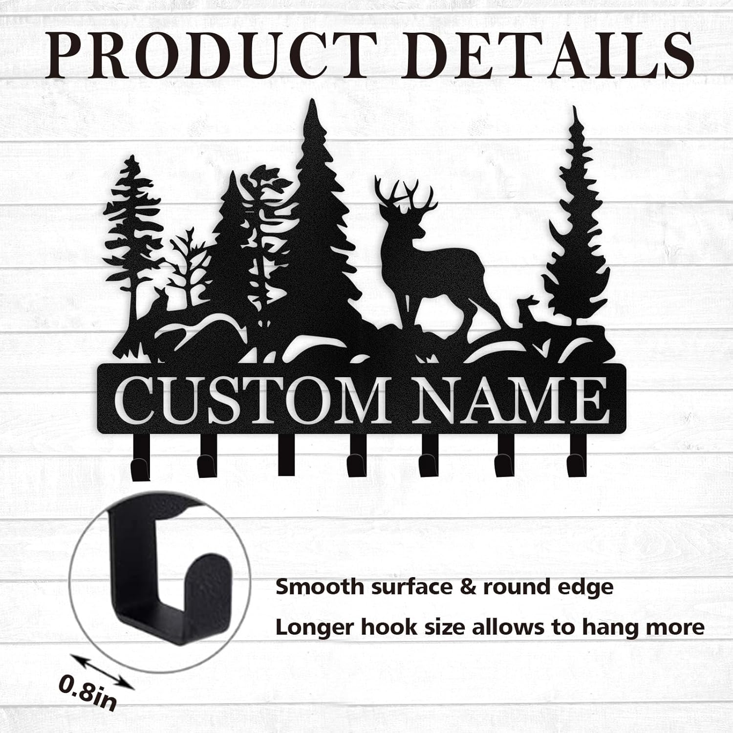 Personalized Key Holder for Wall, Custom Forest Deer Coat Rack Wall Hanging-MetalsignX