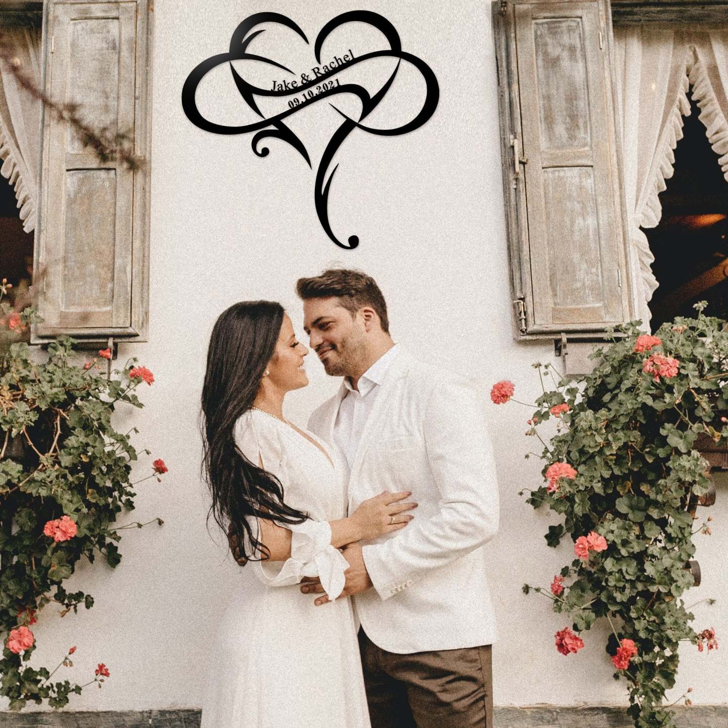 Custom Wedding Metal Sign of Name And Special Date with Heart Intertwined-MetalsignX