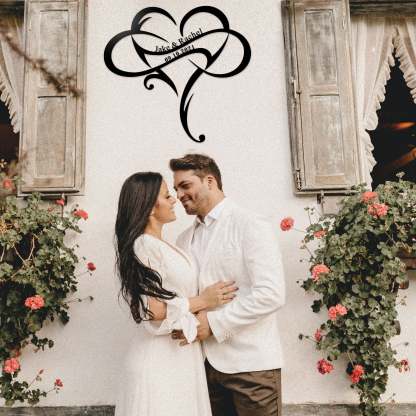 Custom Wedding Metal Sign of Name And Special Date with Heart Intertwined-MetalsignX