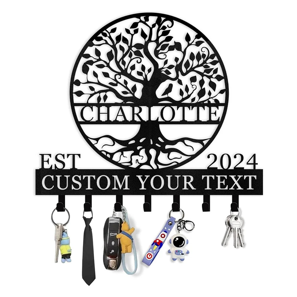 Personalized Key Holder Wall Mount, Custom Name Tree of Life Key Holder for Wall-MetalsignX