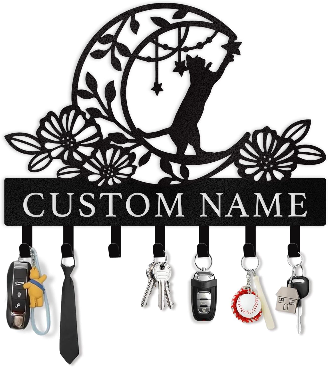 Moon Cat Metal Key Holder ,Cute Cat Wall Hook for Cat Lovers-MetalsignX