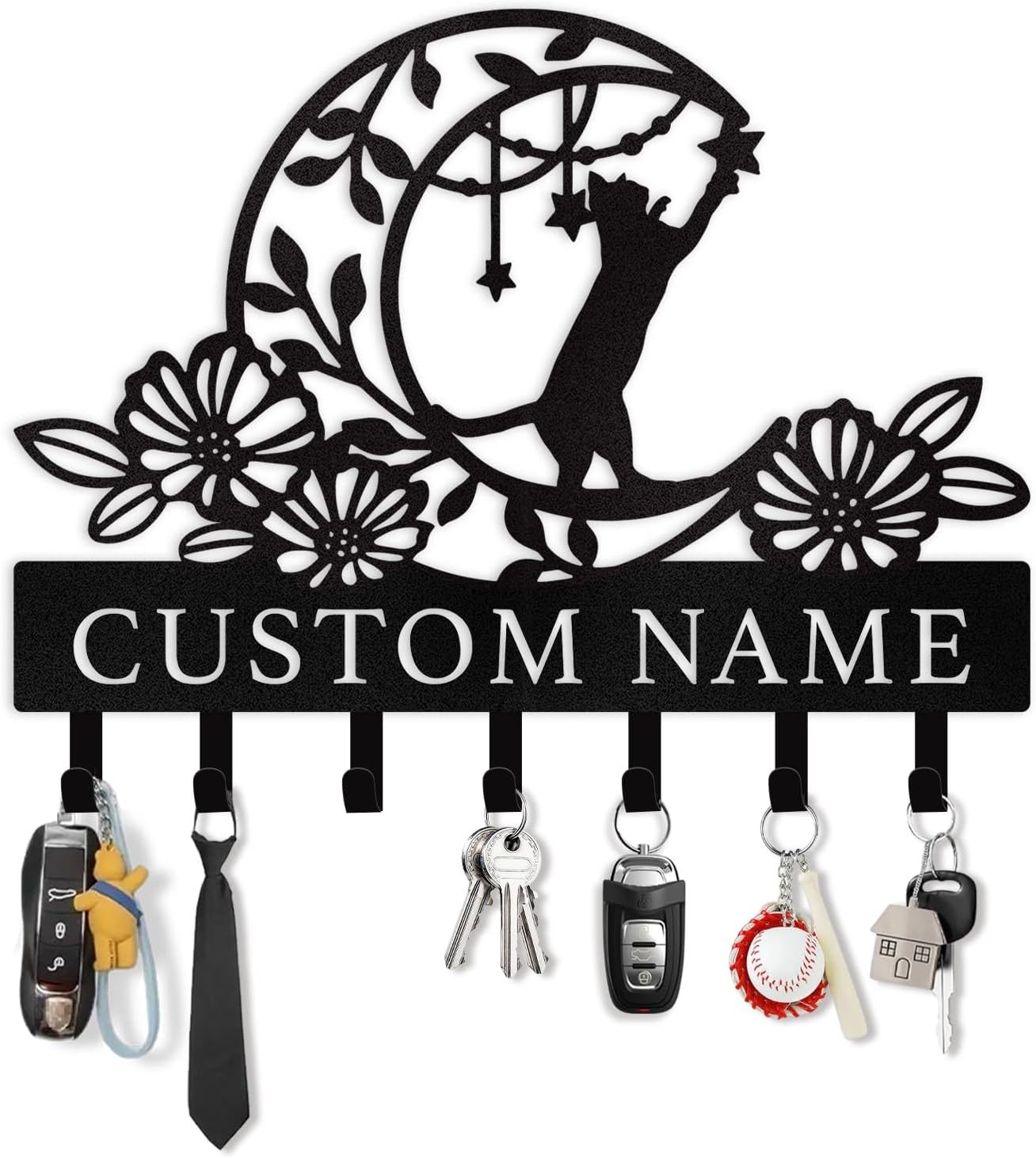 Moon Cat Metal Key Holder ,Cute Cat Wall Hook for Cat Lovers-MetalsignX