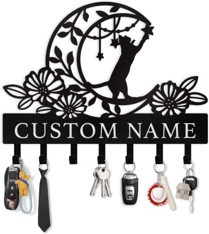Moon Cat Metal Key Holder ,Cute Cat Wall Hook for Cat Lovers-MetalsignX