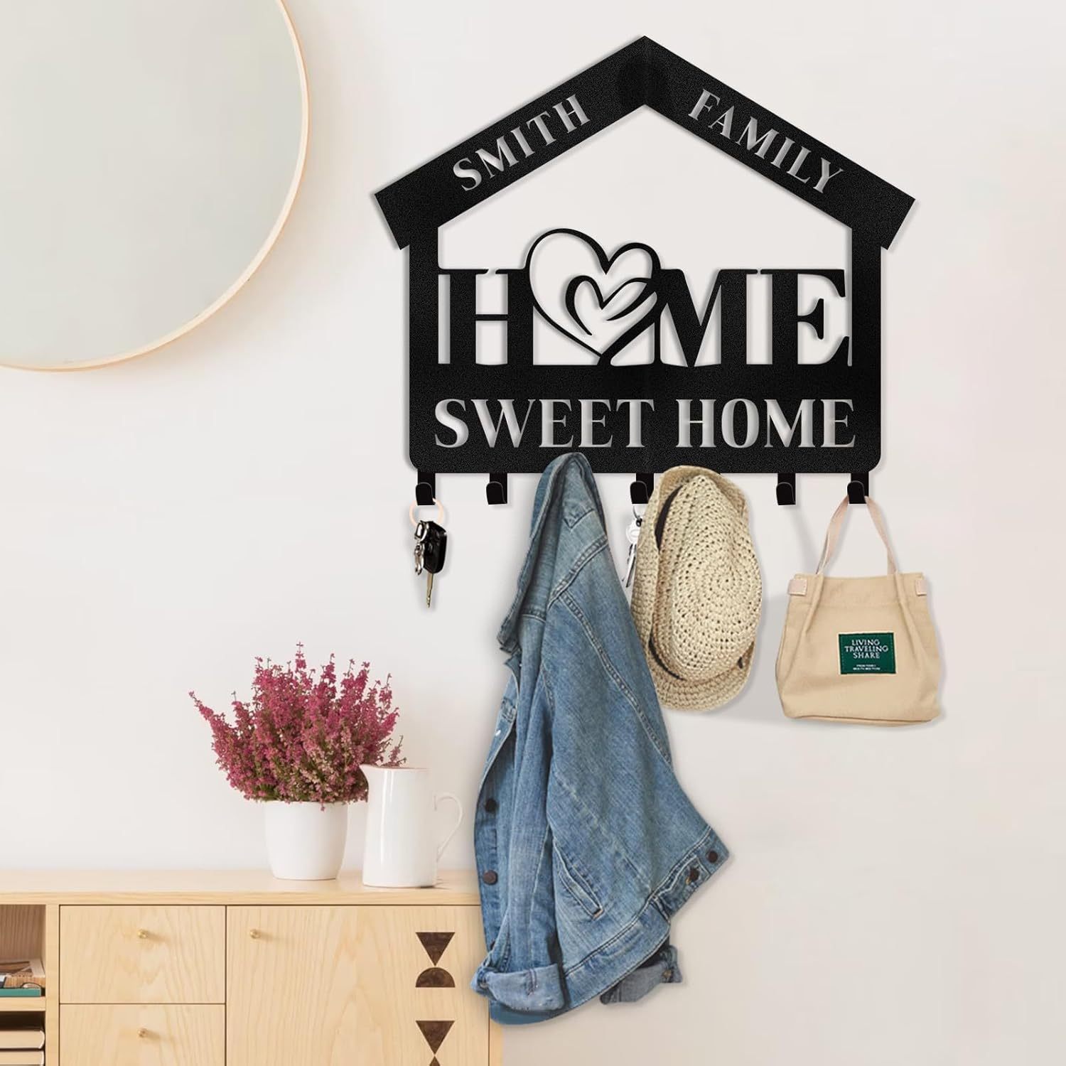 Personalized Key Holder for Wall, Custom Family Name Key Rack Holder-MetalsignX