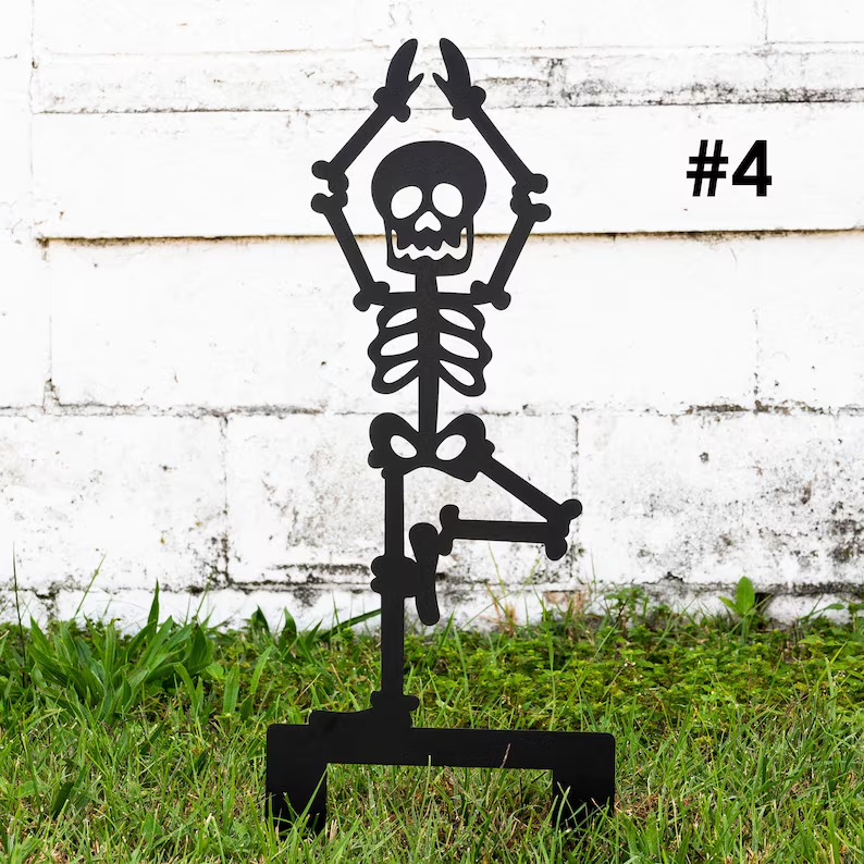 Outdoor Skeleton Halloween Decor, Halloween Outdoor Sign, Halloween Garden Signs, Metal Halloween Yard Stakes, Halloween Sign Skeleton Decor LakeshoreMetalDecor