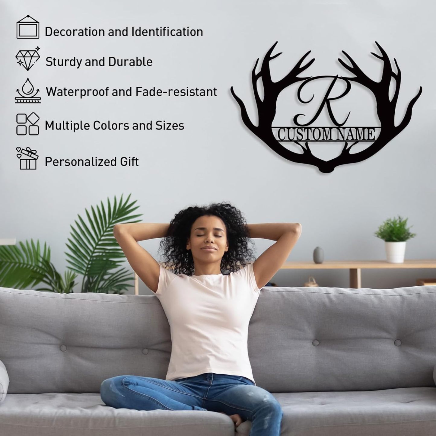 Custom Antler Metal Cabin Sign, Family Wall Art, Outdoor Deer Hunter & Monogram Last Name Gift-MetalsignX