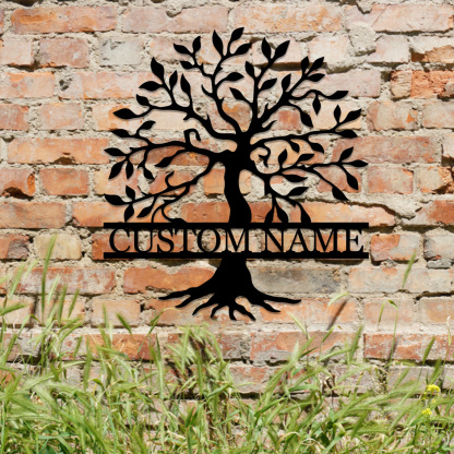 Custom Welcome Family Tree of Life Name Sign, Personalized Metal Wall Art Deco, Metal Home Sign, Wall Hanging Olive Tree Door Sign