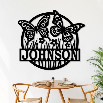 Custom Metal Sign, Personalized Butterfly Cabin Sign, Monogram Family Name Sign, Outdoor Wall Art, Bedroom Decor, Housewarming Gift-MetalsignX