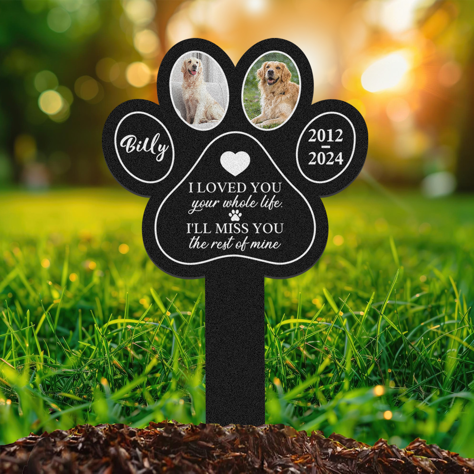 Custom Pet Paw Print Memorial Garden Stake, Personalized Multi-Photo Grave Marker with Name, Dates and Remembrance Quote
